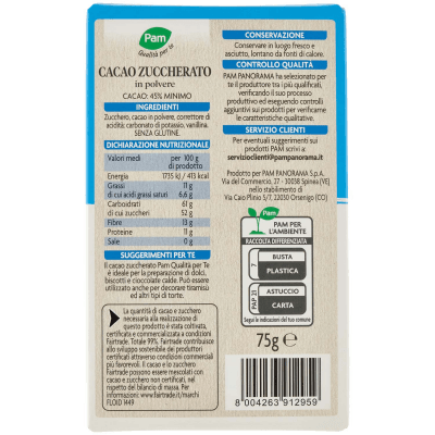 PAM Qualità per te Cacao Zuccherato in polvere 75 g – immagine 11