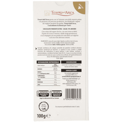 TESORI DELL'ARCA Cioccolato Fondente Extra 74% Cacao 100 g – immagine 11