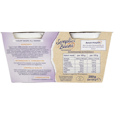 SEMPLICI E BUONI 0,1% di Grassi Ananas Yogurt Magro con Frutta in Pezzi 250g (2x125g) – immagine 11