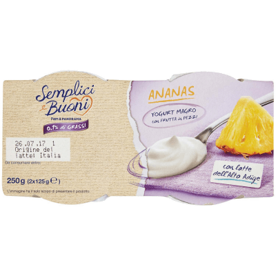 SEMPLICI E BUONI 0,1% di Grassi Ananas Yogurt Magro con Frutta in Pezzi 250g (2x125g) – immagine 13