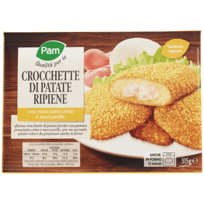 PAM PANORAMA Crocchette di Patate Ripiene con mozzarella e prosciutto cotto surgelate 315g (63g x 5) – immagine 9