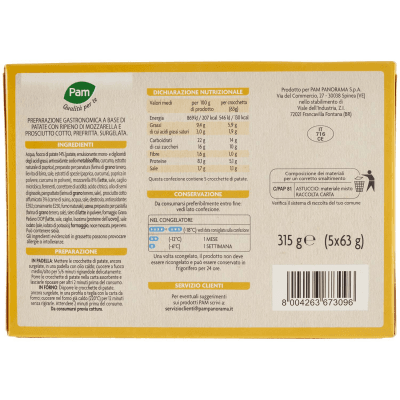 PAM PANORAMA Crocchette di Patate Ripiene con mozzarella e prosciutto cotto surgelate 315g (63g x 5) – immagine 11