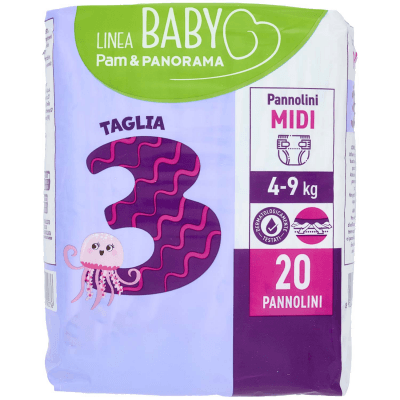 PAM PANORAMA Linea Baby Pannolini Midi Taglia 3 4-9 Kg 20 pz – immagine 9