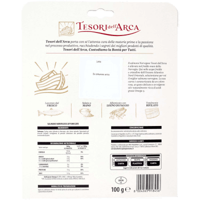 TESORI DELL'ARCA Salmone Norvegese Affumicato con Legno di Faggio 100 g – immagine 11