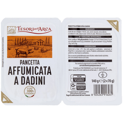 TESORI DELL'ARCA Pancetta Affumicata a Dadini 2 x 70 g – immagine 9