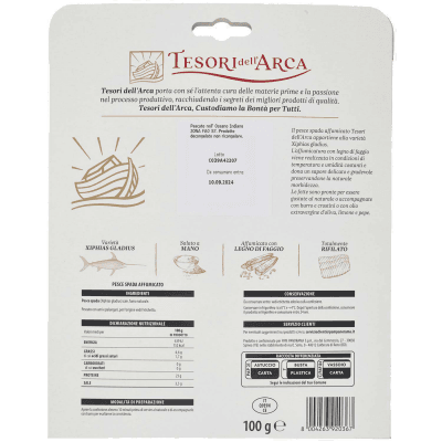 TESORI DELL'ARCA Pesce Spada Affumicato con Legno di Faggio 100 g – immagine 11