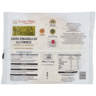 TESORI DELL'ARCA Piadina Romagnola IGP alla Riminese con Olio di Oliva Extravergine 5 x 120 g – immagine 11