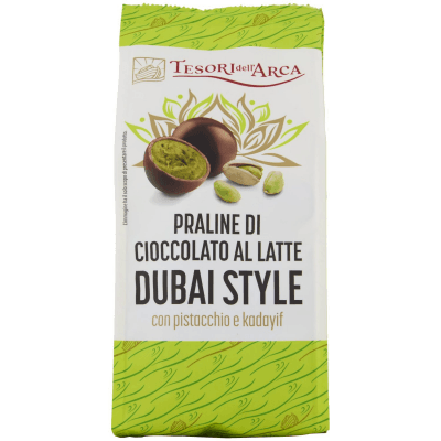 TESORI DELL'ARCA Praline di Cioccolato al Latte Dubai Style con pistacchio e cadyif 150 g – immagine 9