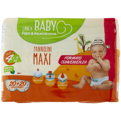 PAM PANORAMA Linea Baby Pannolini Maxi Taglia 4 7-18kg 20 + 20 pz – immagine 9