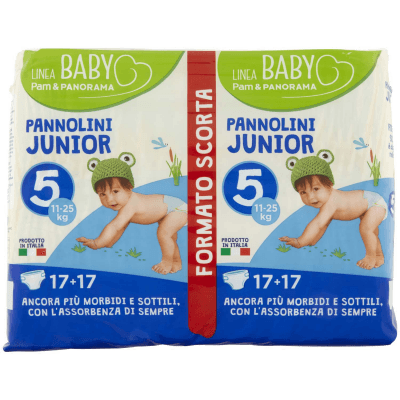 PAM PANORAMA Linea Baby Pannolini Junior Taglia 5 11-25kg 17+17 pz – immagine 9