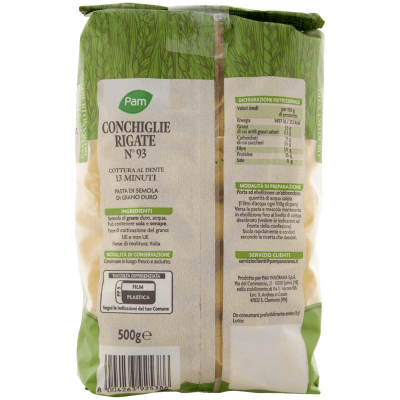 PAM Conchiglie Rigate N° 93 Pasta di Semola di Grano Duro 500 g – immagine 11