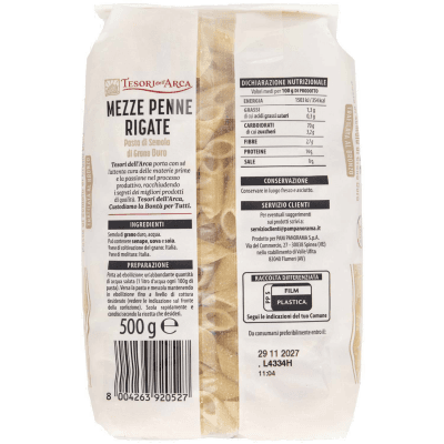 TESORI DELL'ARCA Pasta di Semola di Grano Duro Mezze Penne Rigate 500 g – immagine 11