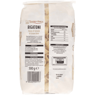 TESORI DELL'ARCA Pasta di Semola di Grano Duro Rigatoni 500 g – immagine 11