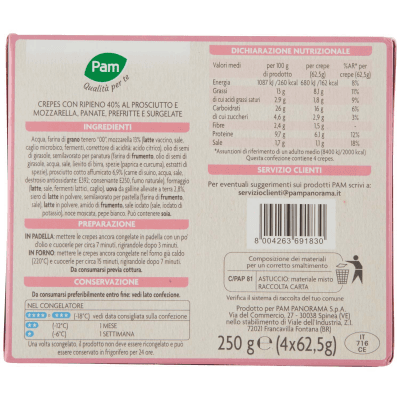 PAM Qualità per te Prosciutto Cotto e Mozzarella 4 crepes surgelate 4 x 62,5 g – immagine 11