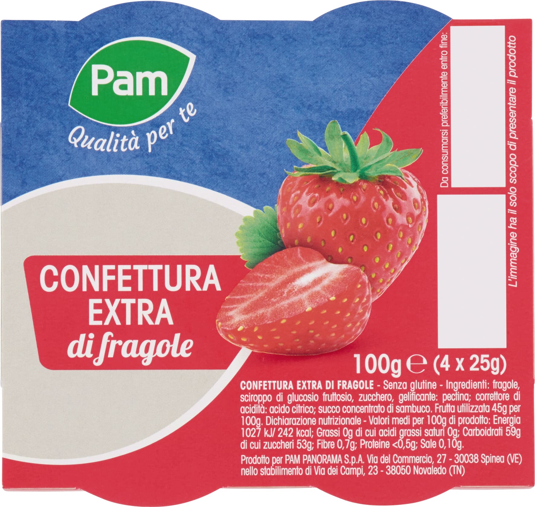 PAM Qualità per te Confettura Extra di fragole 100g (25g x 4) – immagine 1