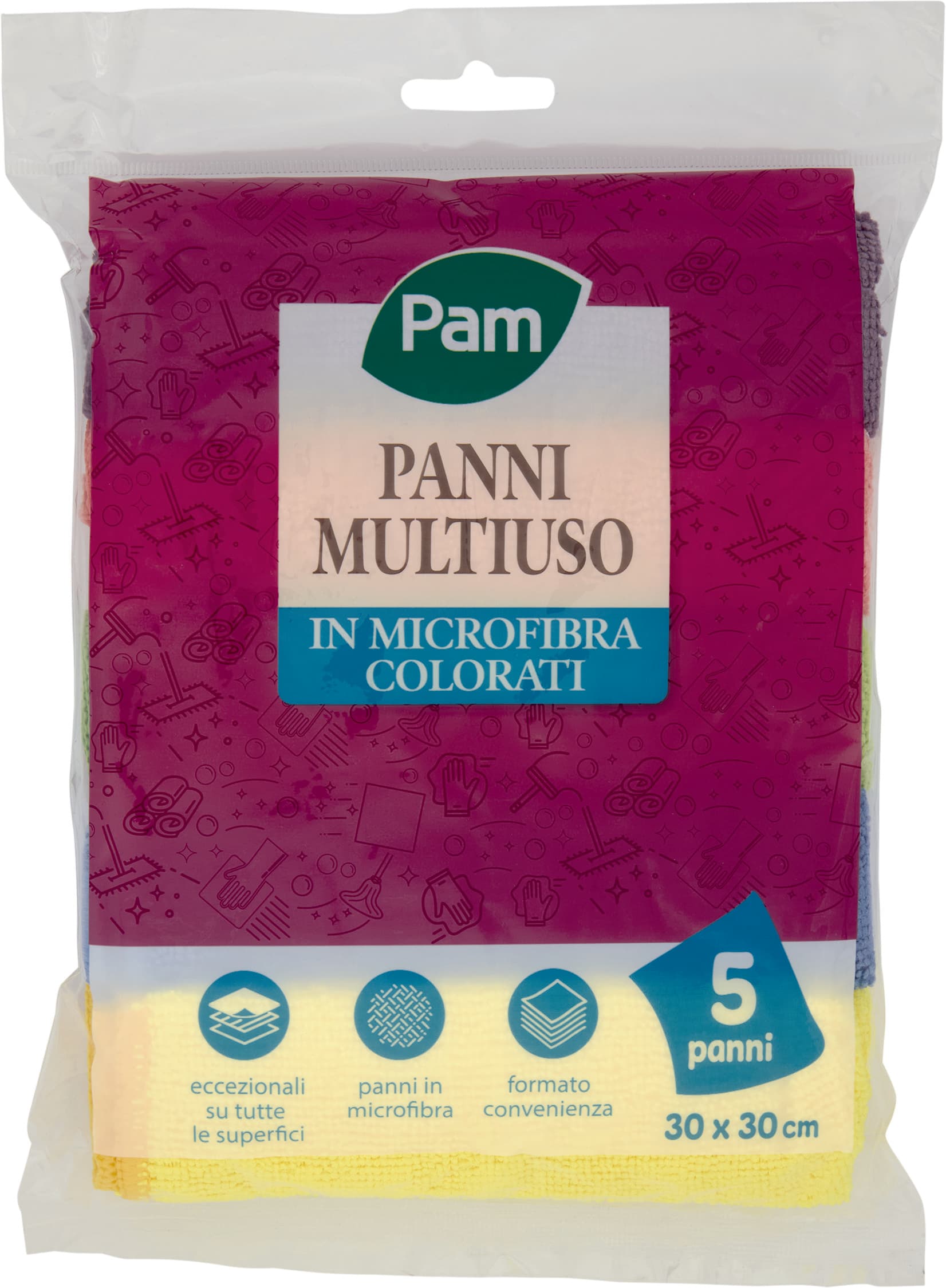 PAM Panni Multiuso in Microfibra Colorati 30 x 30 cm 5 pz – immagine 1