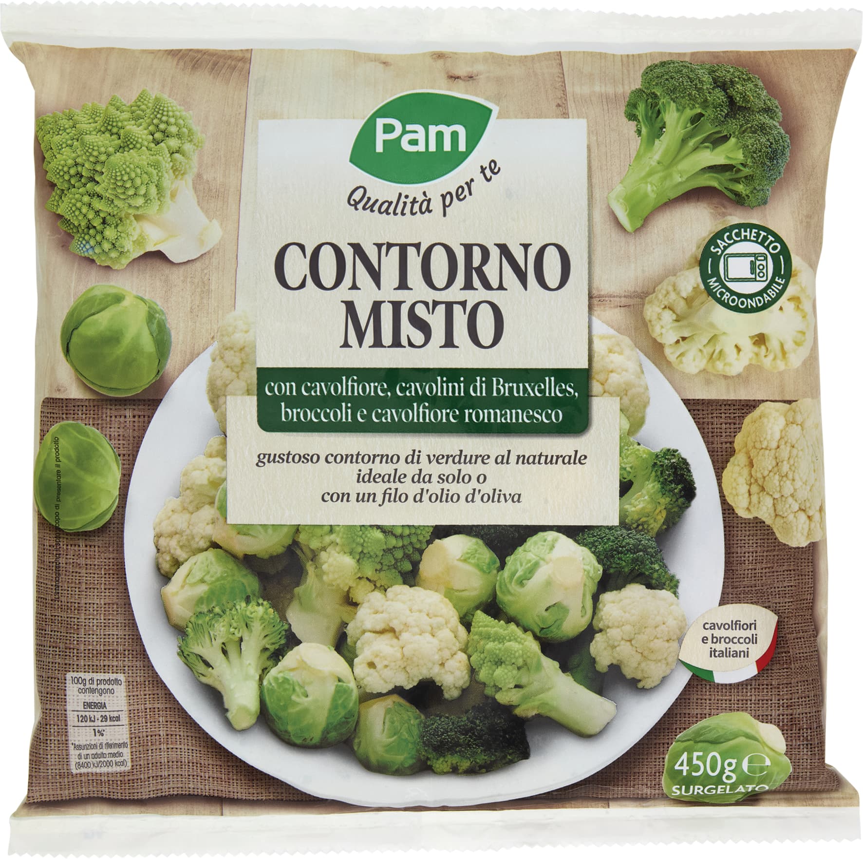 PAM Qualità per te Contorno Misto cavolfiore,cavolini Bruxelles,broccoli,cavolfiore romanesco 450 g – immagine 1