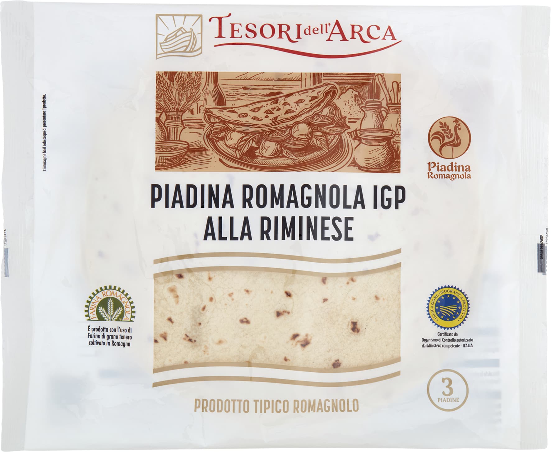 TESORI DELL'ARCA Piadina Romagnola IGP alla Riminese 3 x 120 g – immagine 1