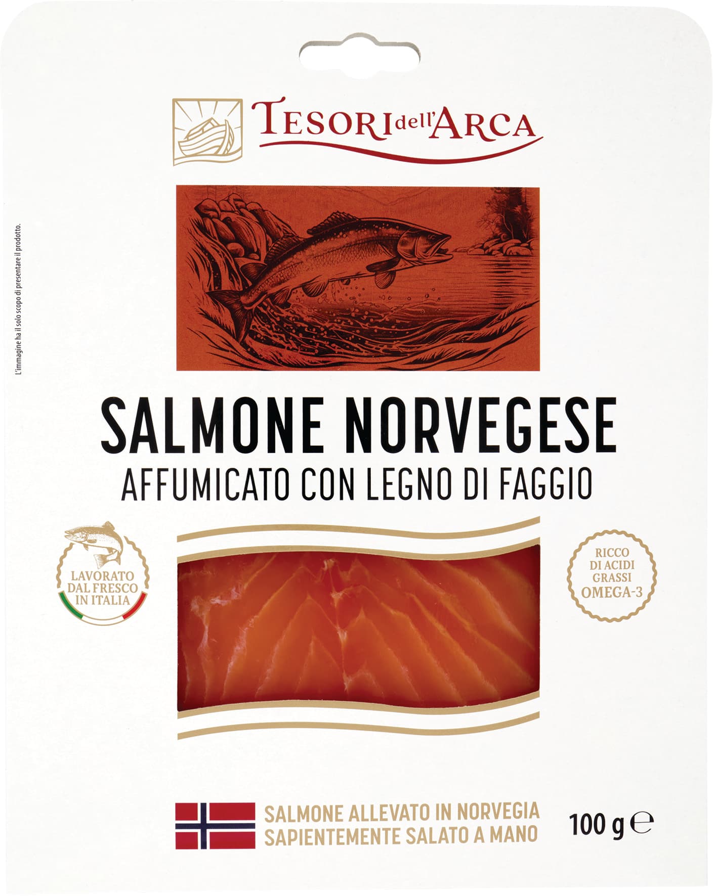 TESORI DELL'ARCA Salmone Norvegese Affumicato con Legno di Faggio 100 g – immagine 1