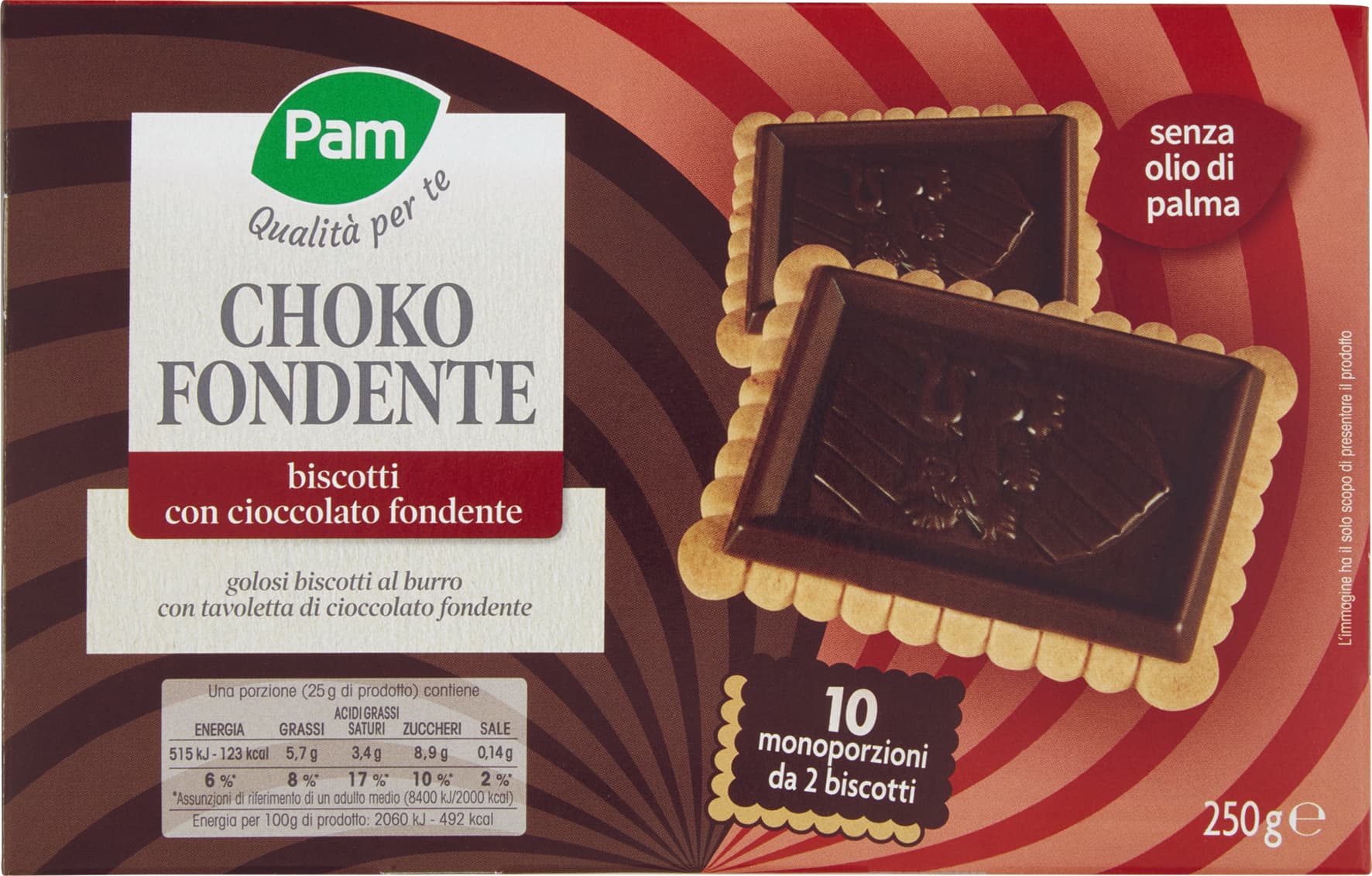 PAM Qualità per te Choko Fondente biscotti con cioccolato fondente 250g (25g x 10) – immagine 1