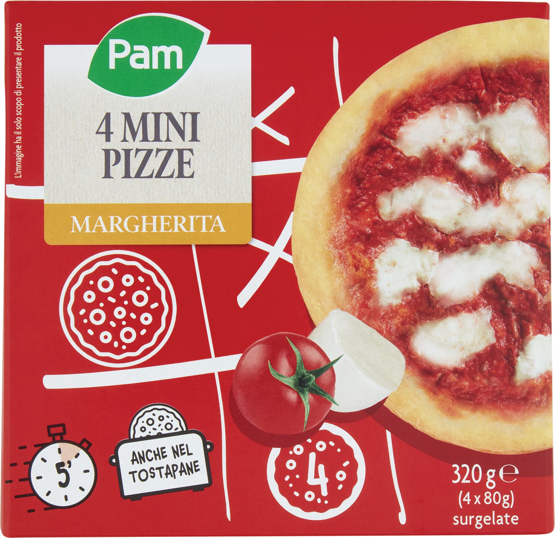 PAM 4 Mini Pizze Margherita surgelate 4 x 80 g – immagine 1