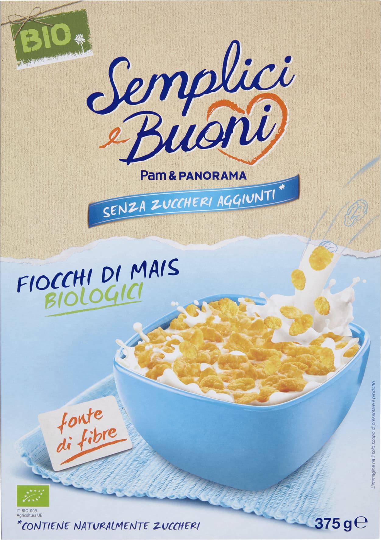 SEMPLICI E BUONI Senza Zuccheri Aggiunti Fiocchi di Mais Biologici 375 g – immagine 1