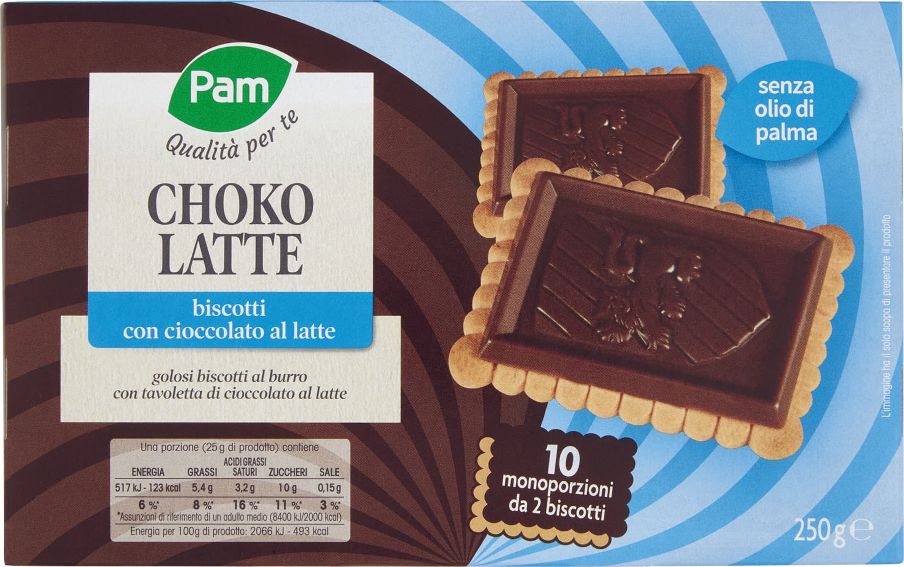PAM Qualità per te Choko Latte biscotti con cioccolato al latte 250g (25g x 10) – immagine 1