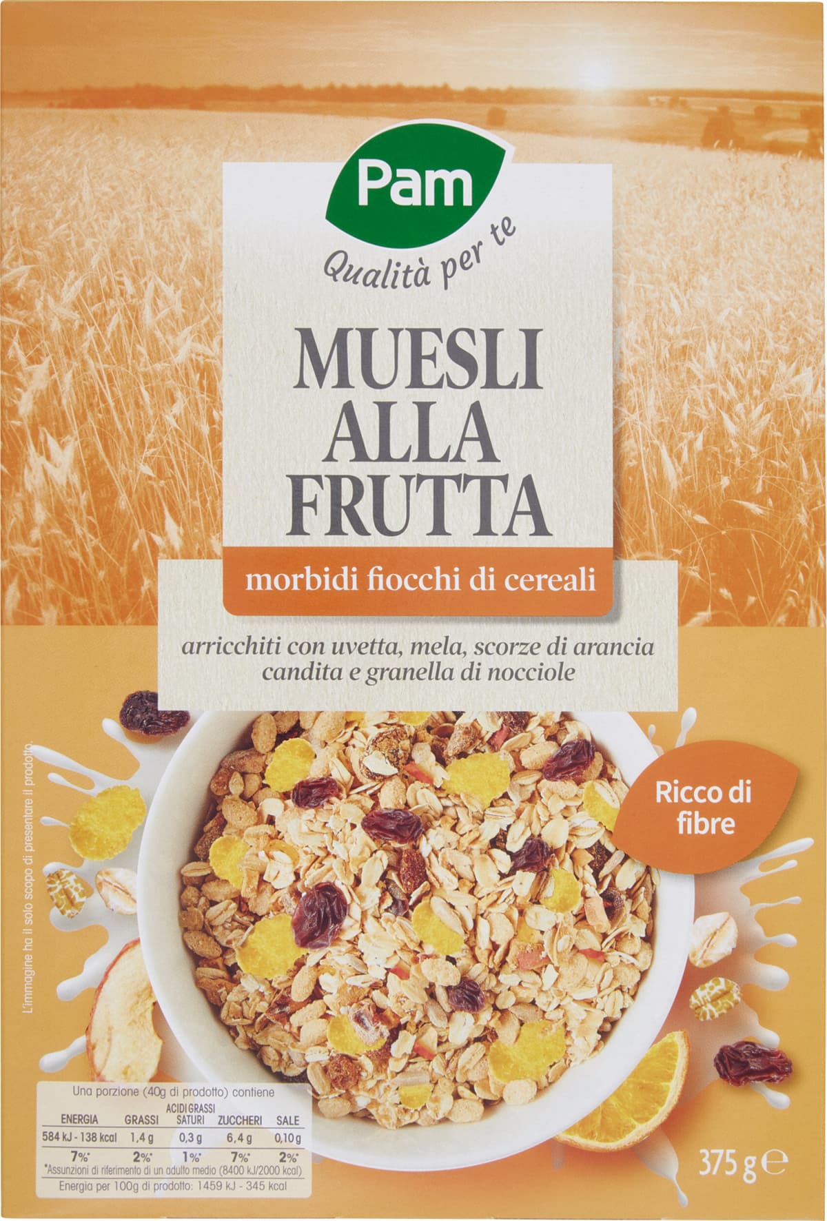 PAM Qualità per te Muesli alla Frutta morbidi fiocchi di cereali 375 g – immagine 1