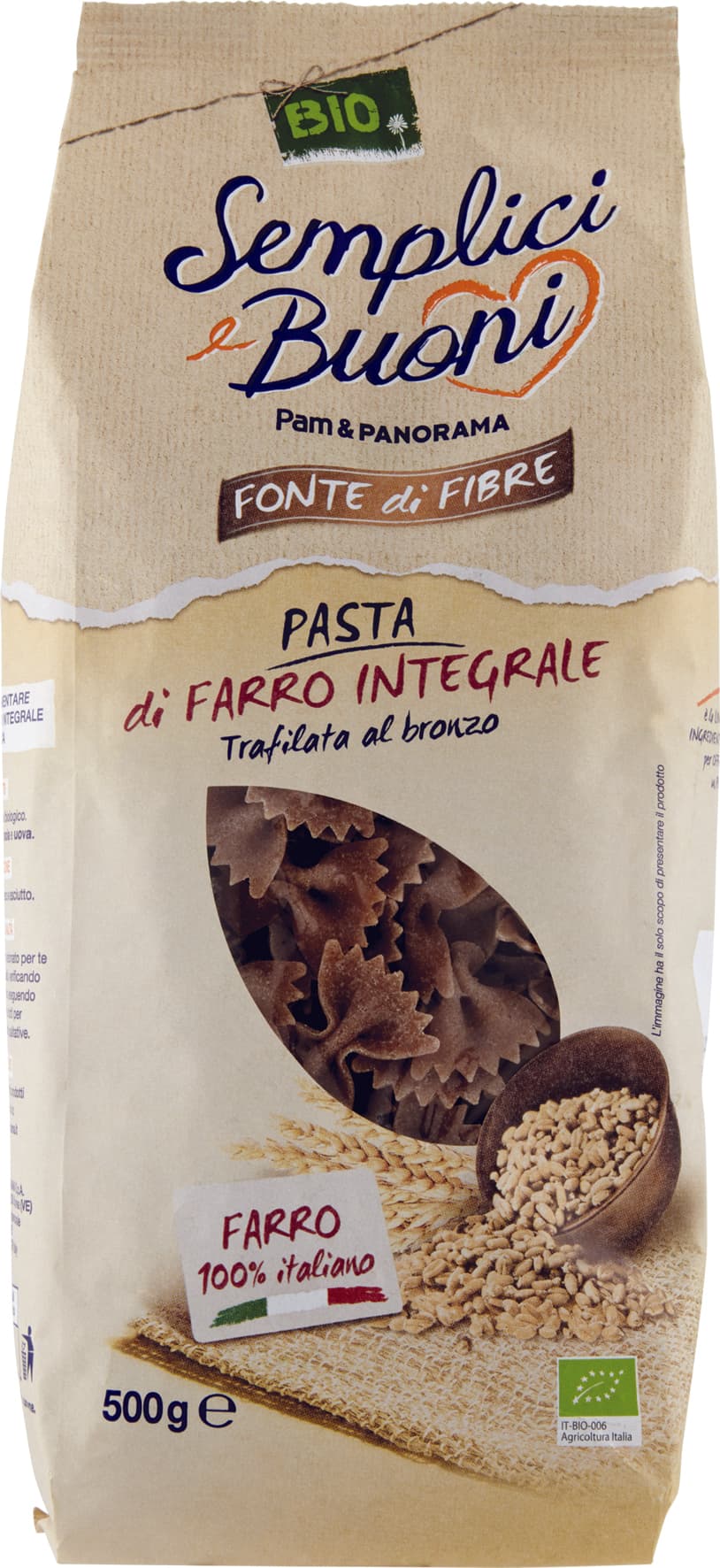SEMPLICI E BUONI Fonte di Fibre Farfalle di Farro Integrale BIO 500 g – immagine 1