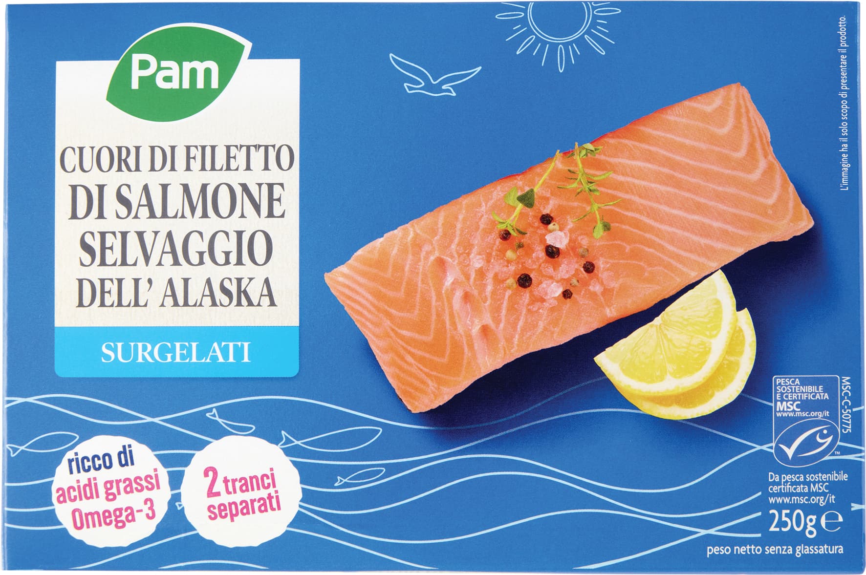 PAM Cuori di Filetto di Salmone Selvaggio dell'Alaska Surgelati 250 g – immagine 1