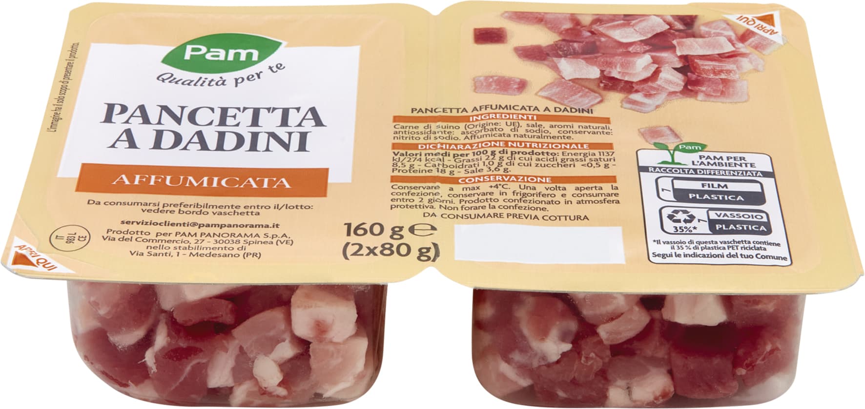 PAM Qualità per te Pancetta a Dadini Affumicata 2 x 80 g – immagine 1