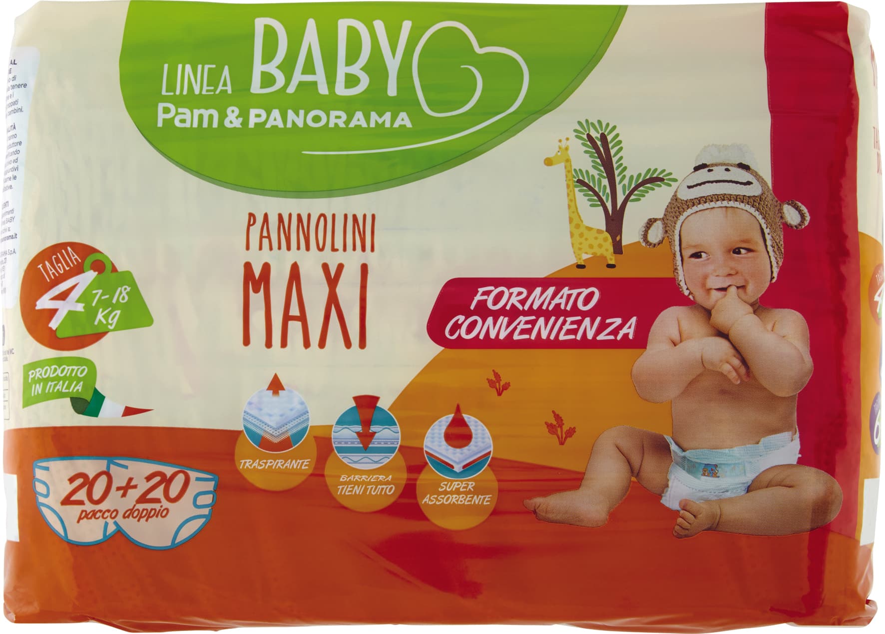 PAM PANORAMA Linea Baby Pannolini Maxi Taglia 4 7-18kg 20 + 20 pz – immagine 1