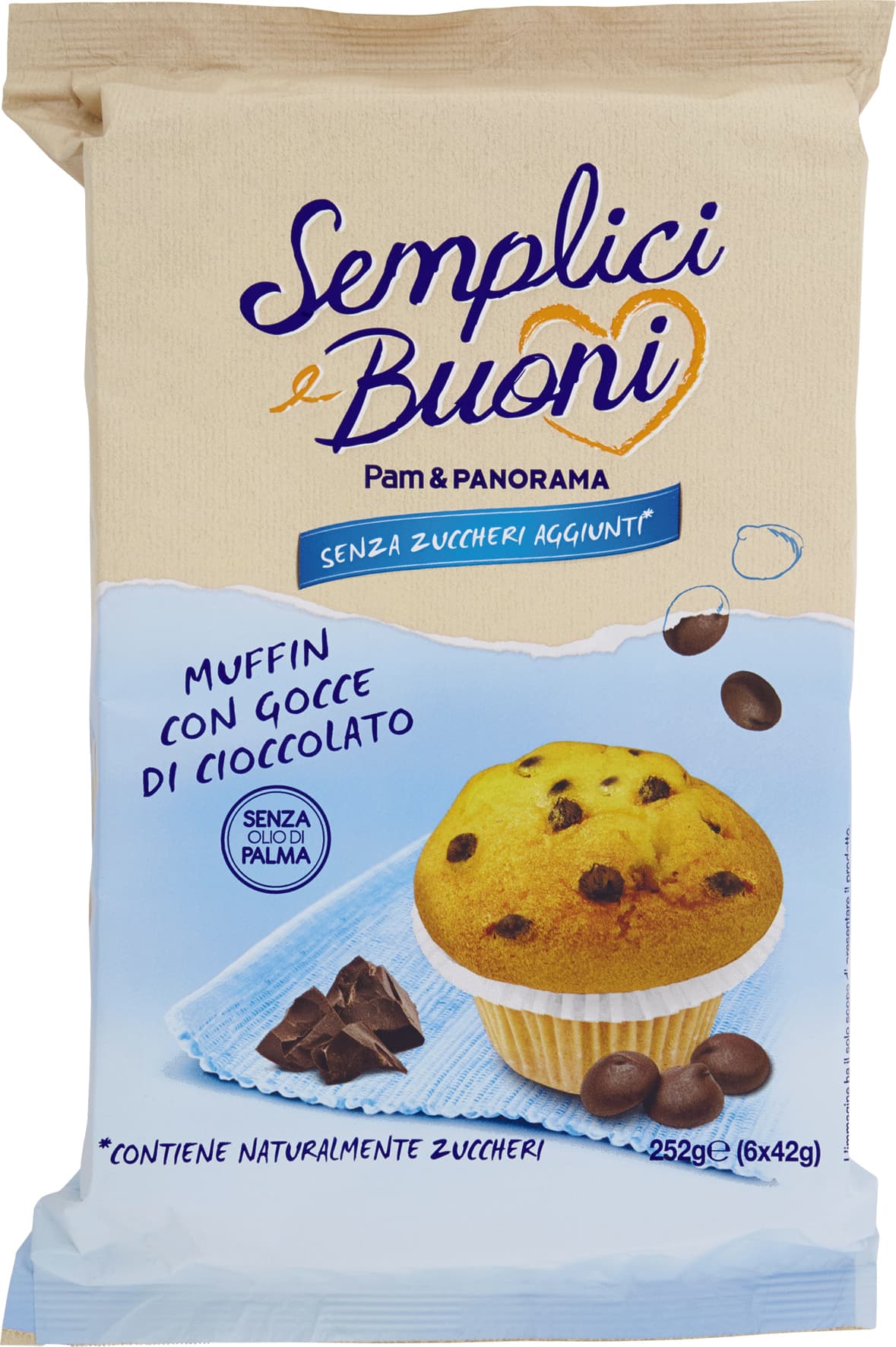 SEMPLICI E BUONI Senza Zuccheri Aggiunti Muffin con Gocce di Cioccolato 6 x 42 g – immagine 1