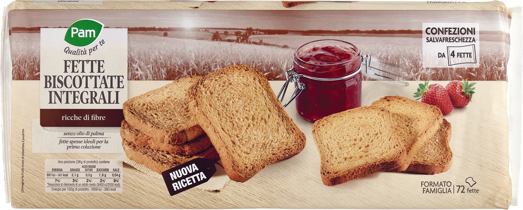 PAM Qualità per te Fette Biscottate Integrali 18 x 36 g – immagine 1