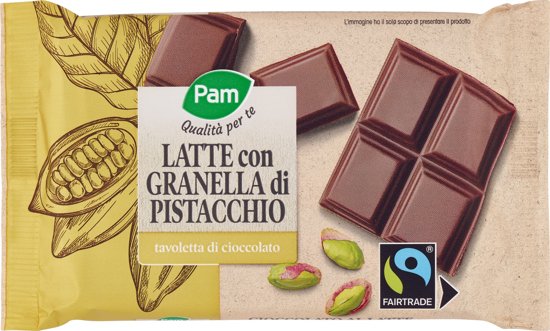 PAM Qualità per te Latte con Granella di Pistacchio tavoletta di cioccolato 100 g – immagine 1