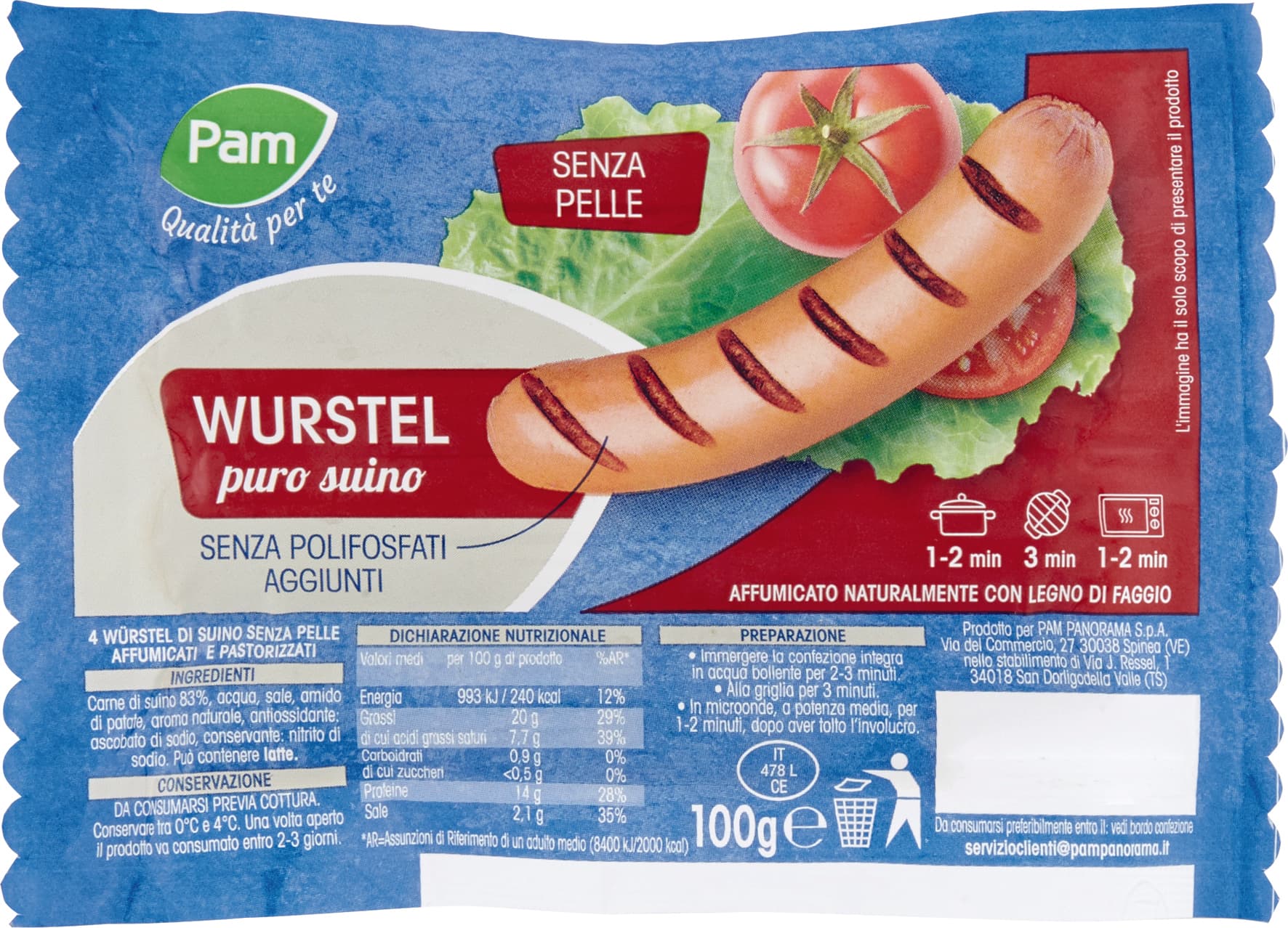 PAM Qualità per te Wurstel puro suino 100 g – immagine 1