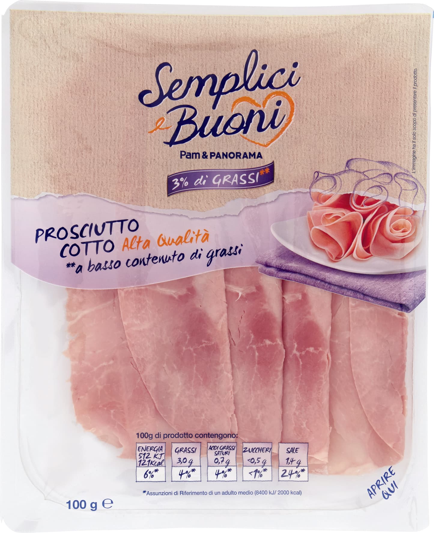 SEMPLICI E BUONI 3% di Grassi Prosciutto Cotto Alta Qualità 100 g – immagine 1