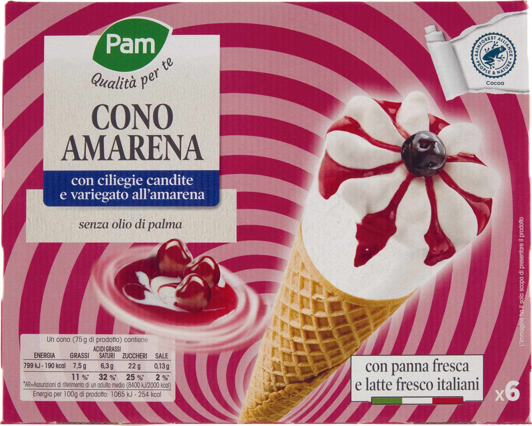 PAM Qualità per te Cono Amarena 6 x 75 g – immagine 1