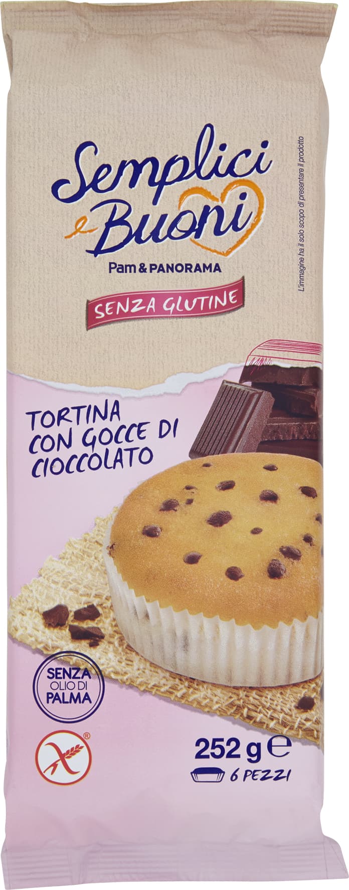 SEMPLICI E BUONI Senza Glutine Tortina con Gocce di Cioccolato 252g (42g x 6) – immagine 1