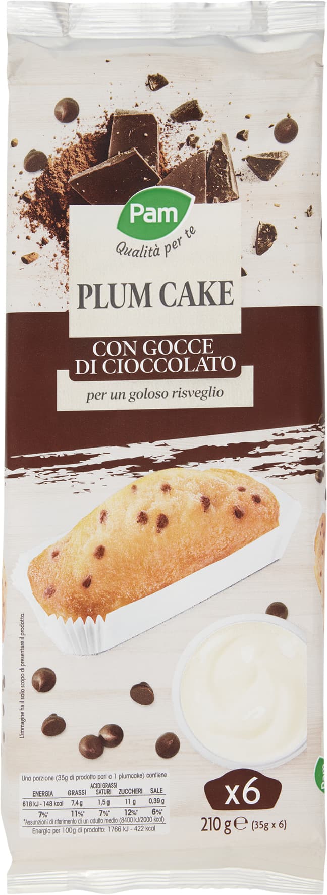 PAM Qualità per te Plum Cake con Gocce di Cioccolato 6 x 35 g – immagine 1