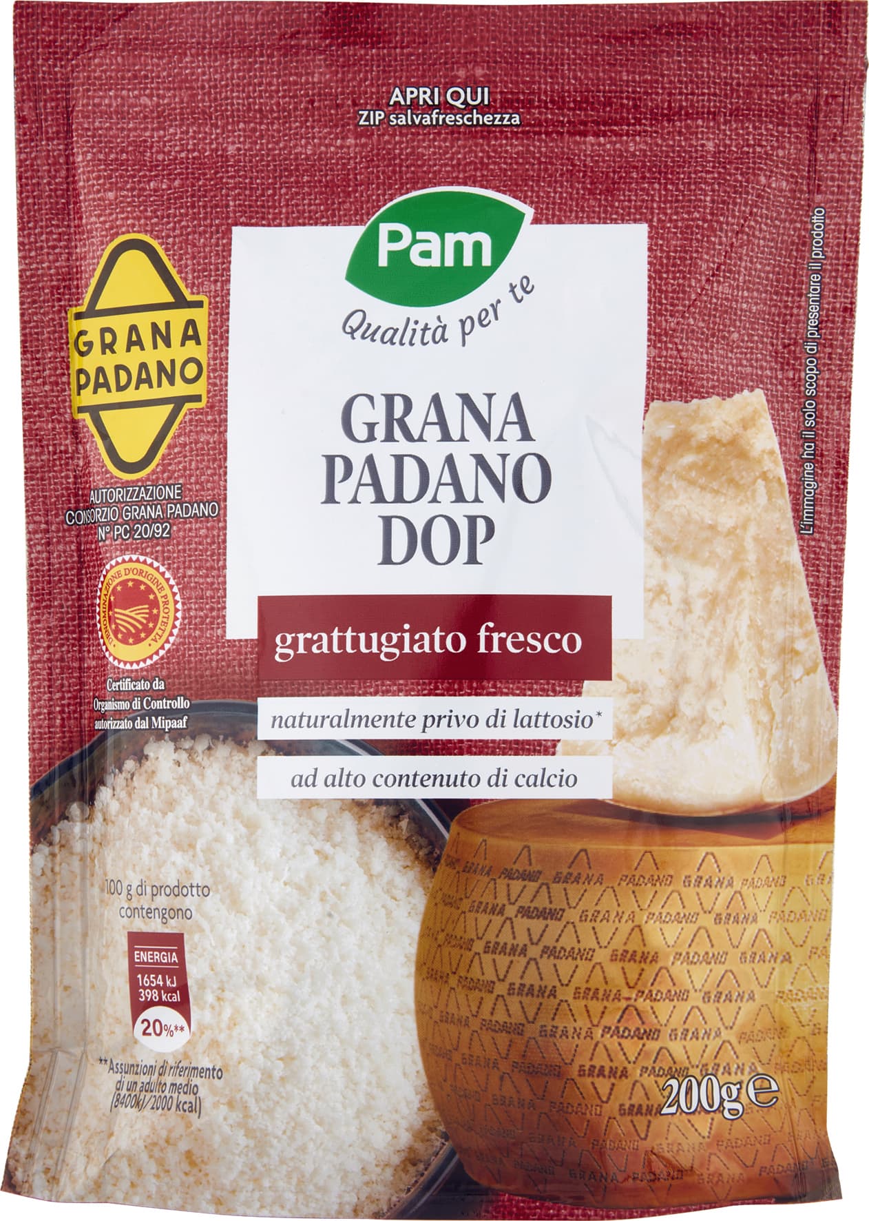 PAM Qualità per te Grana Padano DOP grattugiato fresco 200 g – immagine 1