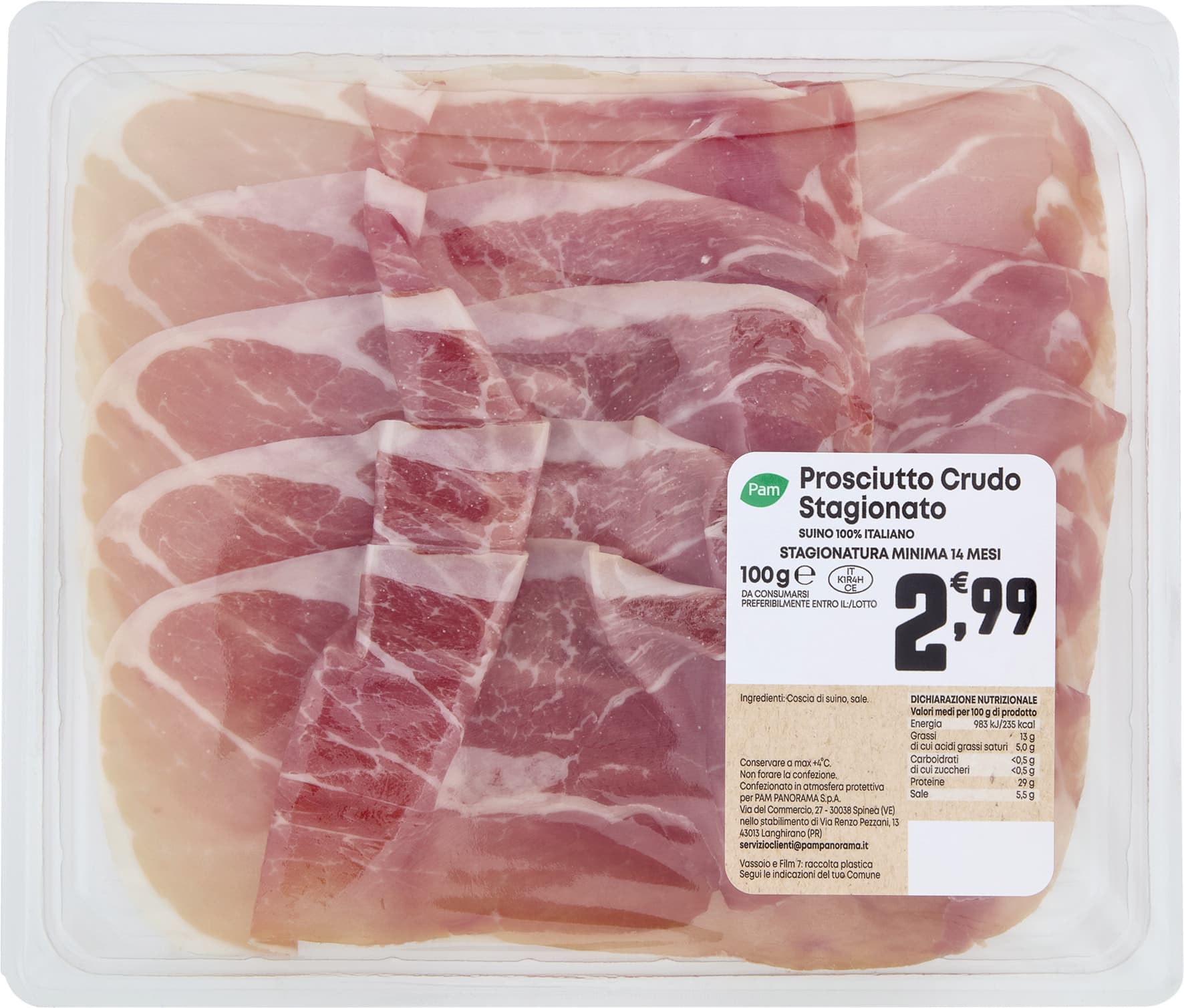 PAM Prosciutto Crudo Stagionato Stagionatura Minima 14 Mesi 100 g – immagine 1