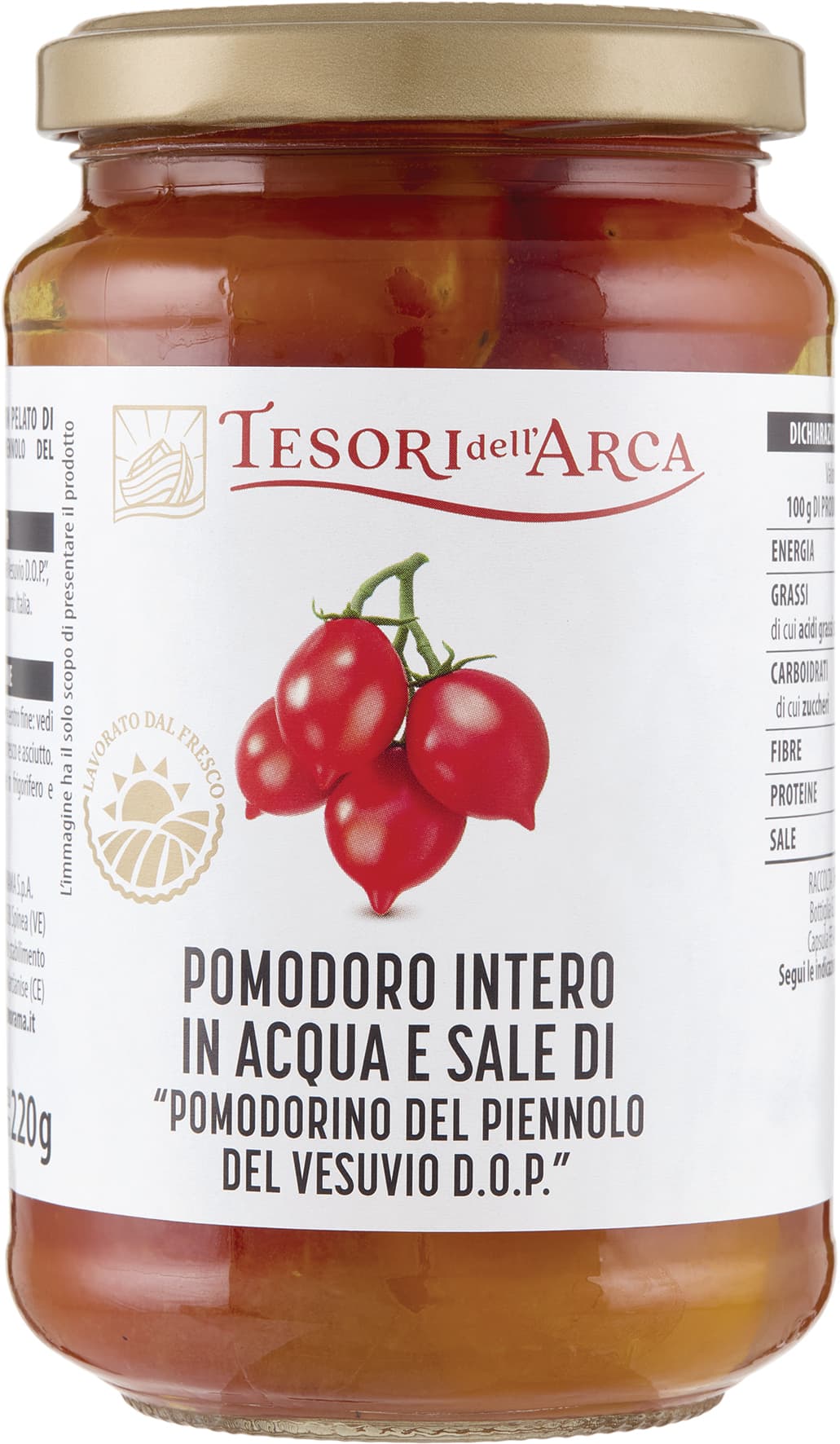 TESORI DELL'ARCA Pomodoro Intero in Acqua e Sale di "Pomodorino del Piennolo del Vesuvio DOP" 360 g – immagine 1