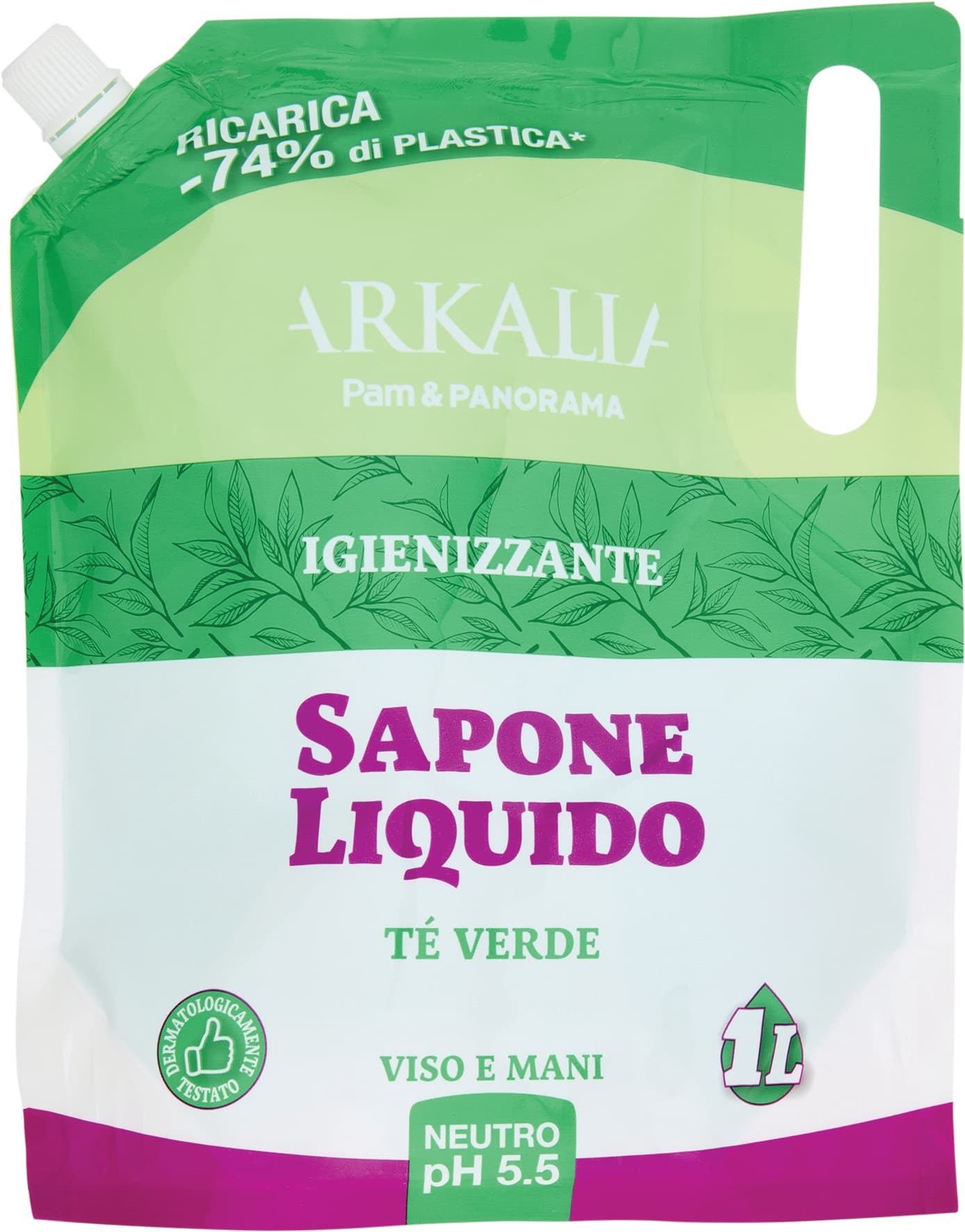 ARKALIA Sapone Liquido Igienizzante Tè Verde Viso e Mani Ricarica 1 L – immagine 1