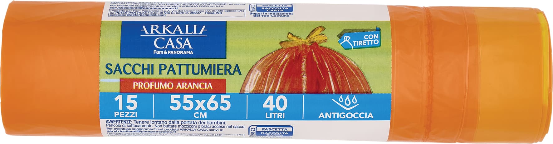 ARKALIA CASA Sacchi Pattumiera Profumo Arancia con Tiretto 55x65 cm 40 Litri Antigoccia 15 pz – immagine 1