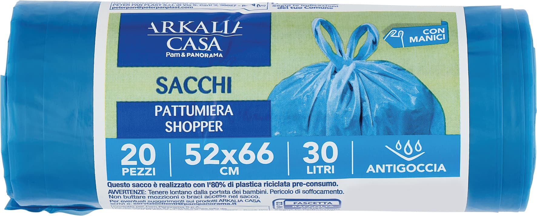 ARKALIA CASA Sacchi Pattumiera Shopper con Manici 52x66 cm 30 Litri Antigoccia 20 pz – immagine 1