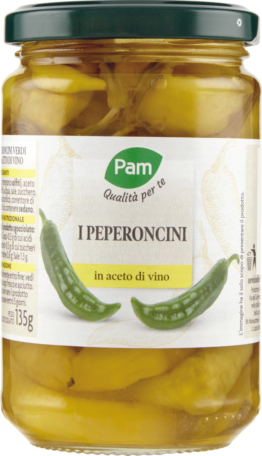PAM Qualità per te Peperoncini verdi in aceto di vino 250 g – immagine 1