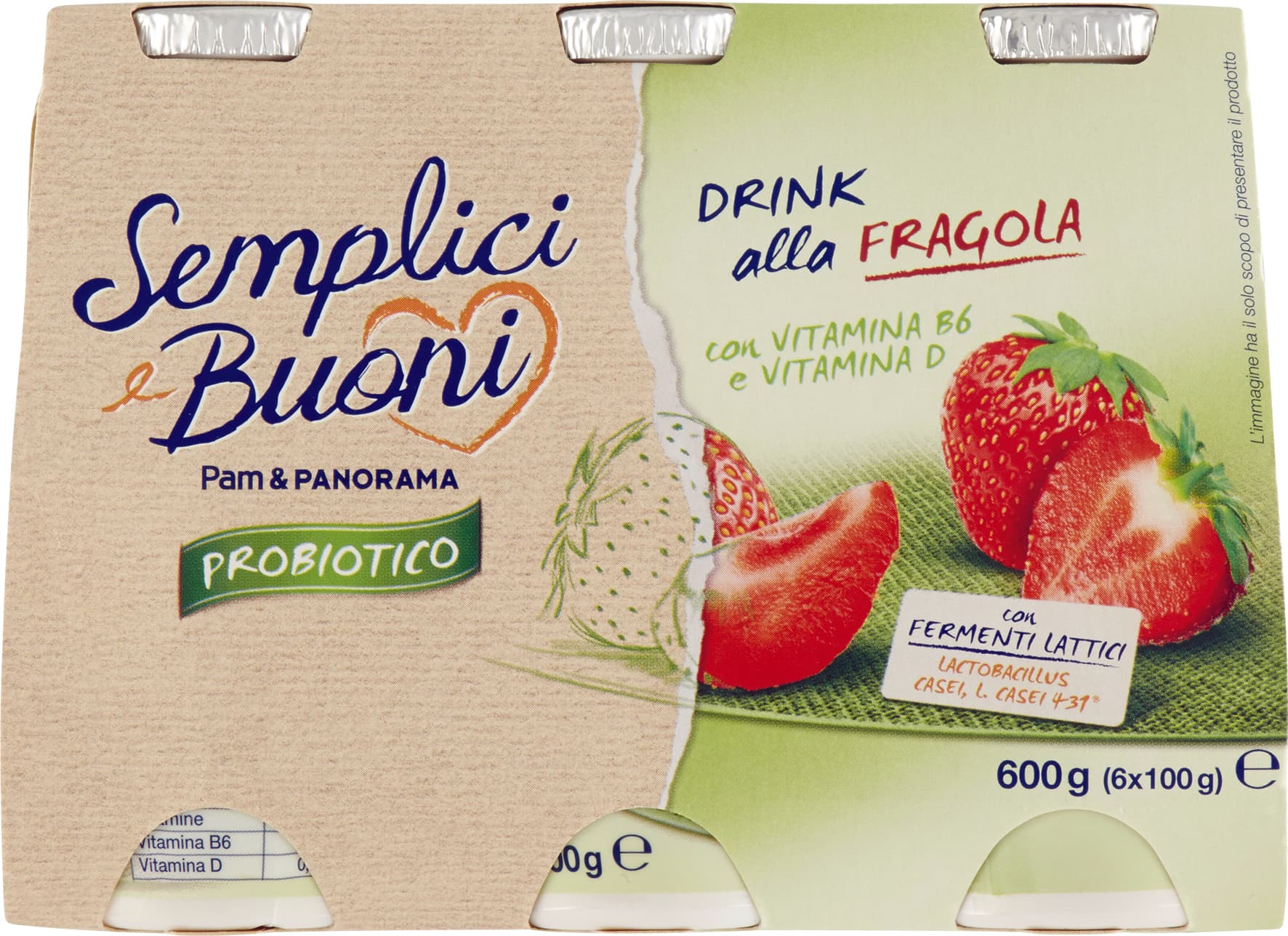 SEMPLICI E BUONI Probiotico Drink alla Fragola 600g (100g x 6) – immagine 1