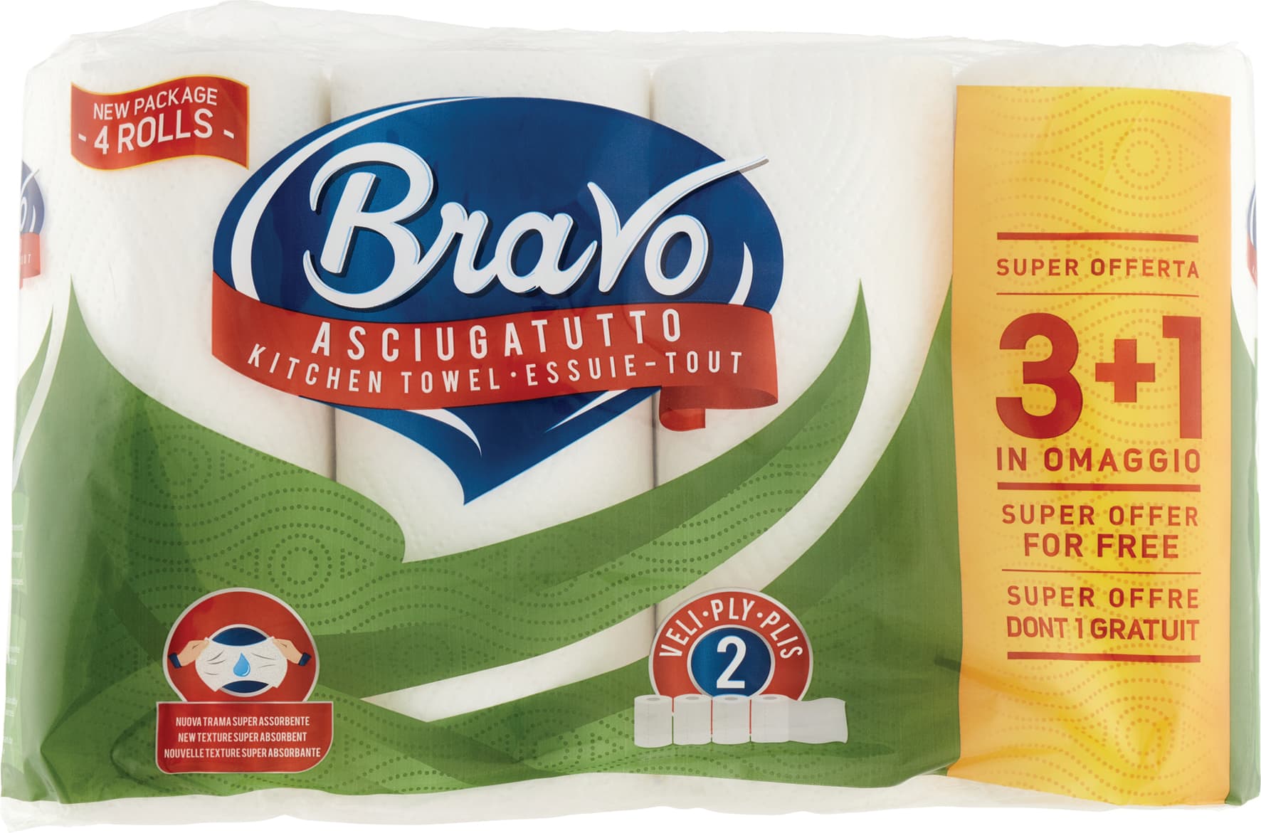 Asciugatutto 4 rotoli 2 veli pura cellulosa 100% bianco – immagine 1