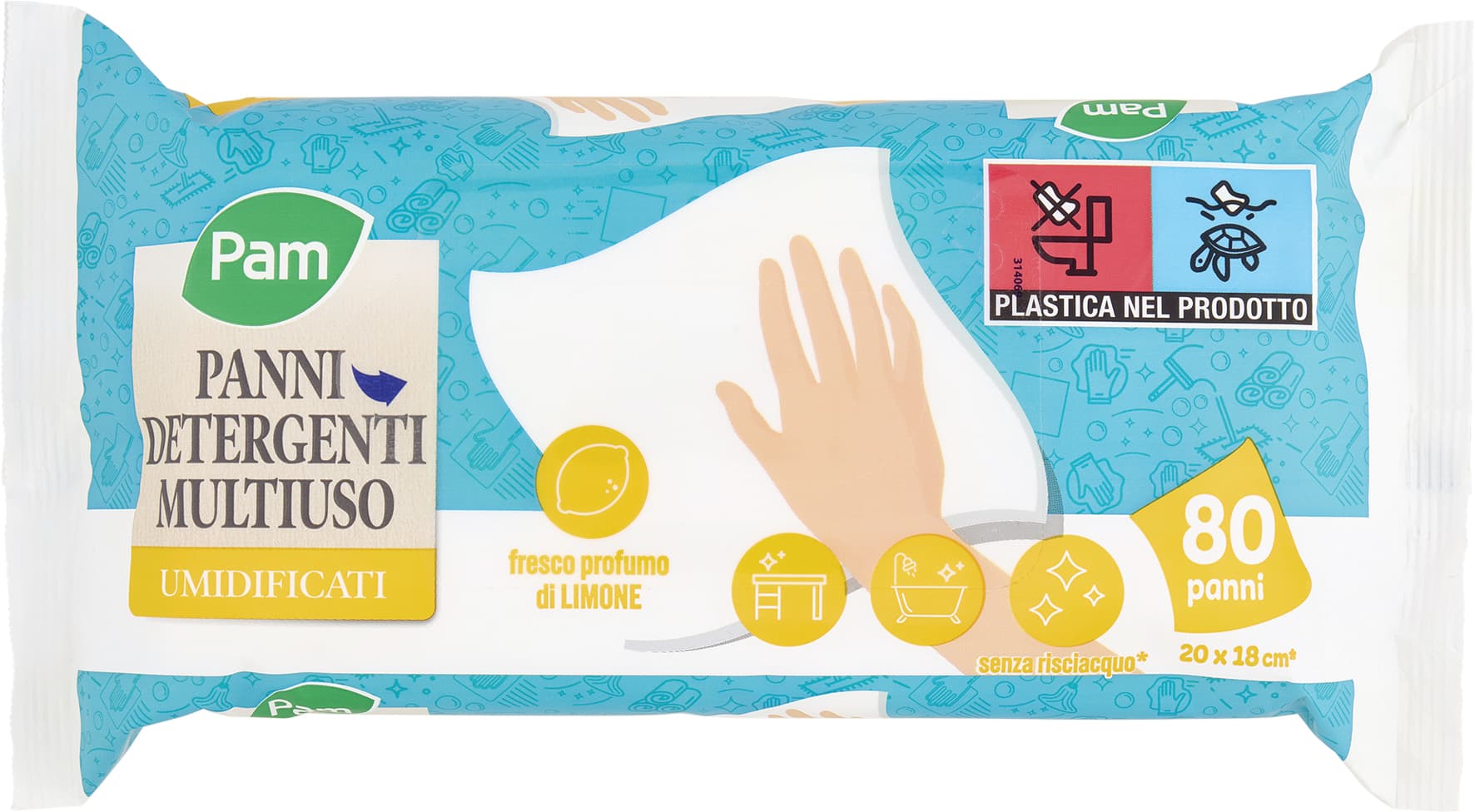 PAM Panni Detergenti Multiuso Umidificati fresco profumo di Limone 20x18 cm* 80 pz – immagine 1
